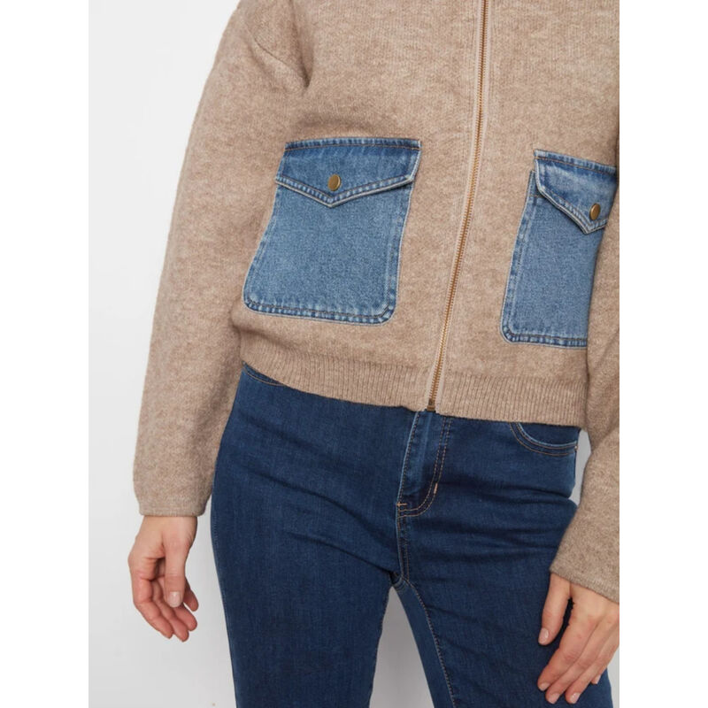 Charlie B Denim Detail Sweater Jacket Womens image number 5