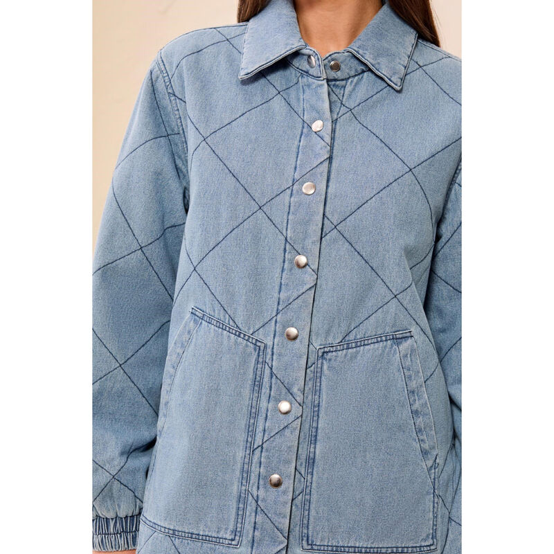 Tribal Quilted Snap Front Soft Denim Jacket Womens image number 2