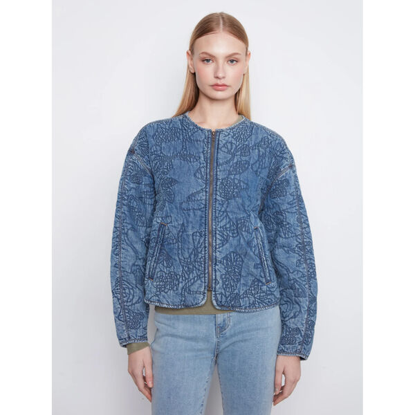 Charlie B Quilted Tencel Denim Bomber Jacket Womens