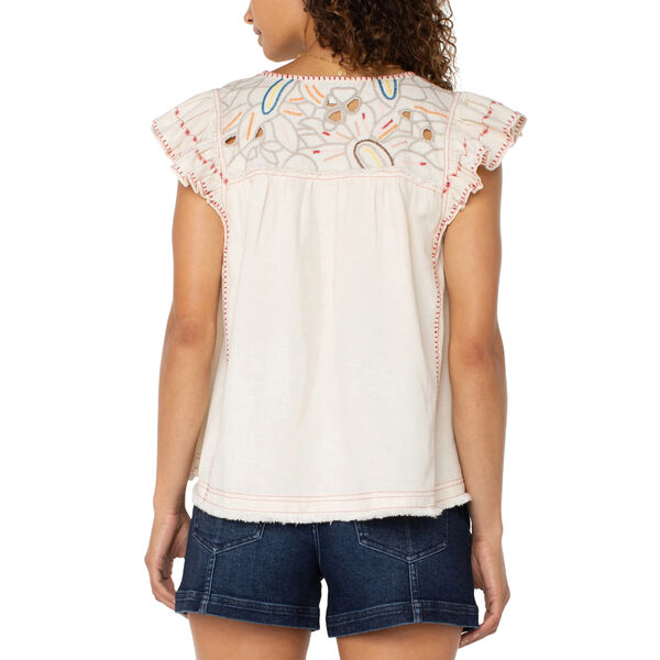 Liverpool Flutter Sleeve V-Neck Blouse Womens