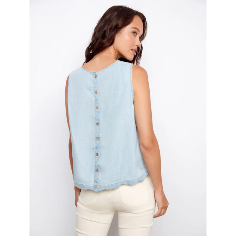 Charlie B Tencel Sleeveless Scalloped Top Womens image number 2