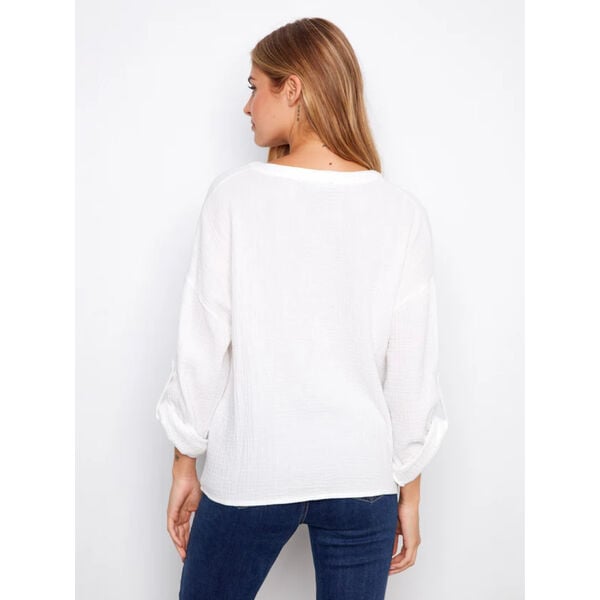 Charlie B Bubble Cotton Blouse With Front Twist Womens