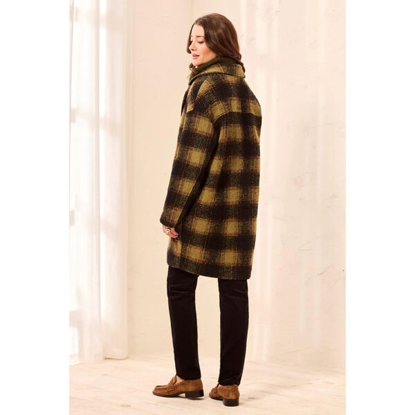 Tribal Plaid Cocoon Button Front Structured Coat Womens