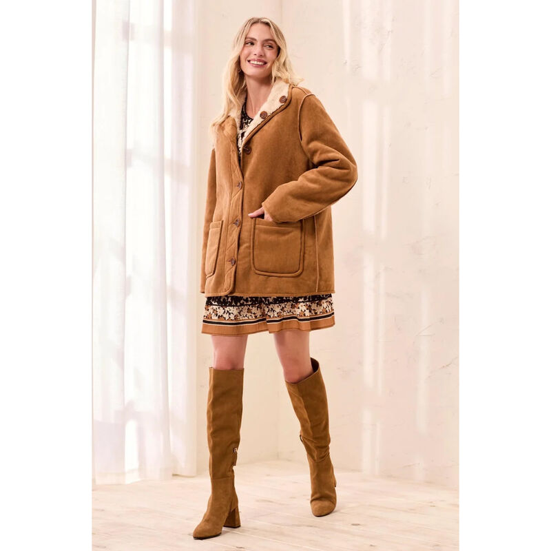 Tribal Reversable Faux Suede and Sherpa Fur Funnel Neck Jacket Womens image number 3