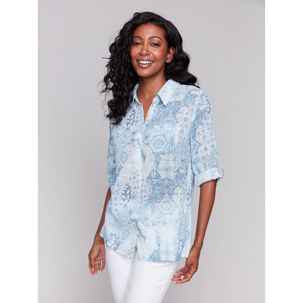 Charlie B Printed Cotton Gauze Shirt Womens