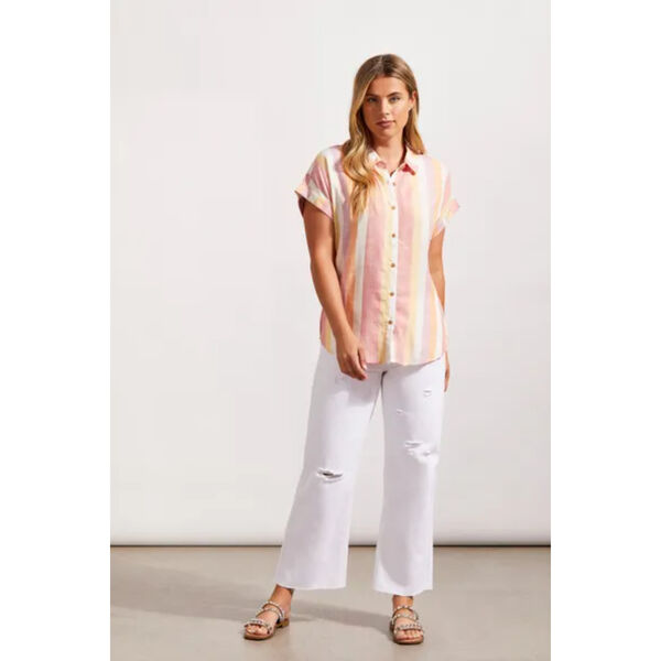 Tribal Striped Button-Up Camp Shirt Womans
