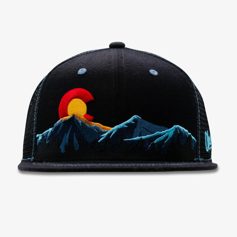 Aksels Colorado Mountain Night Time Flat Bill Snapback Hat image number 0