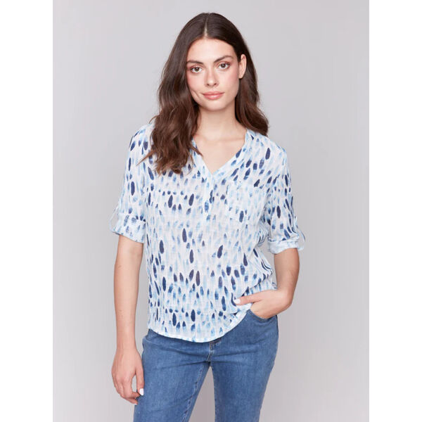 Charlie B Printed Cotton Gauze Half-Button Blouse Womens