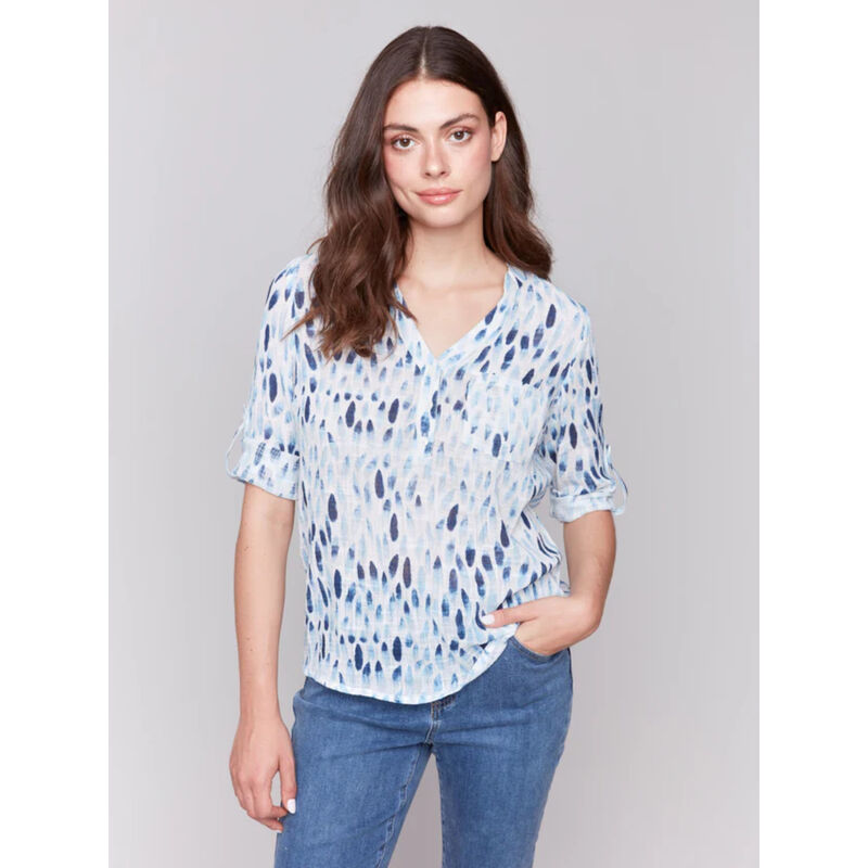 Charlie B Printed Cotton Gauze Half-Button Blouse Womens image number 0