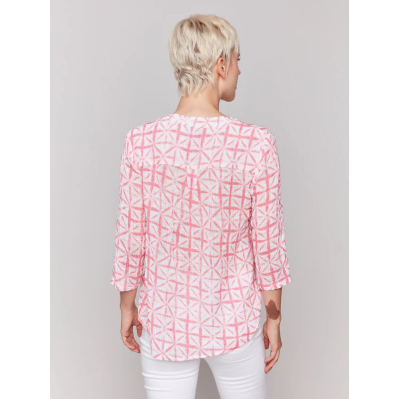Charlie B Printed Cotton Gauze Half-Button Blouse Womens image number 1