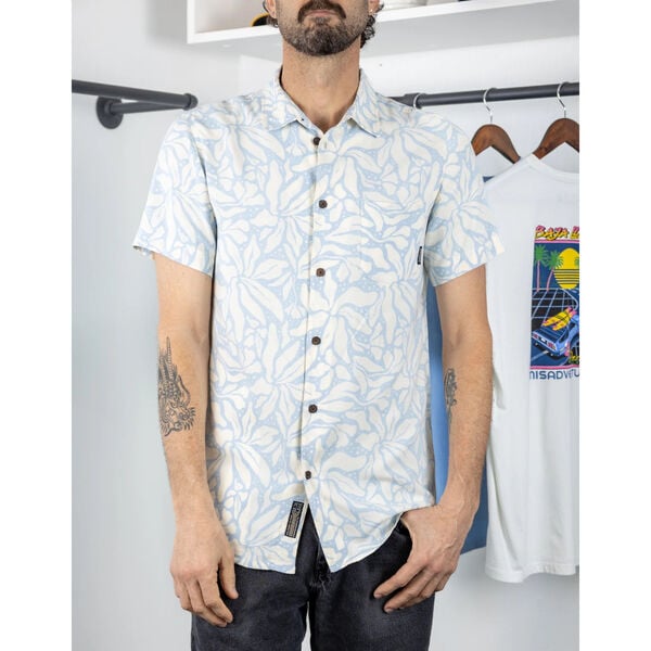 Baja Llama Leaf Me Blue Button Up Mens