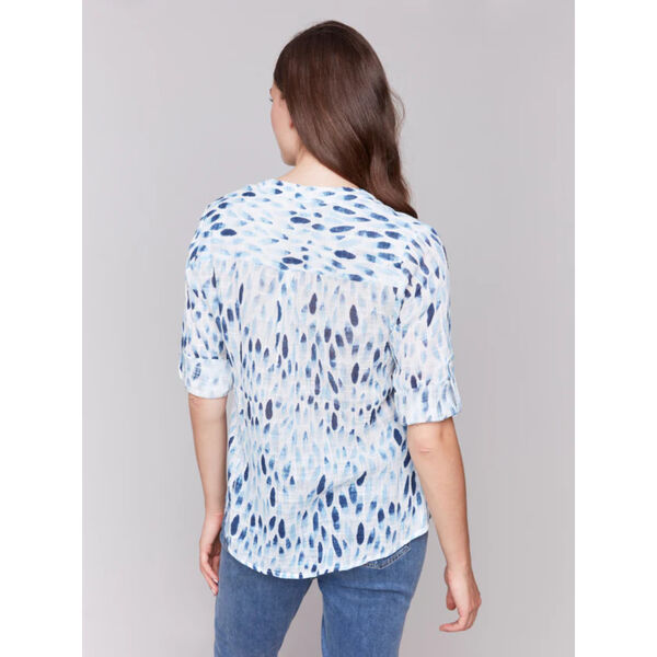 Charlie B Printed Cotton Gauze Half-Button Blouse Womens