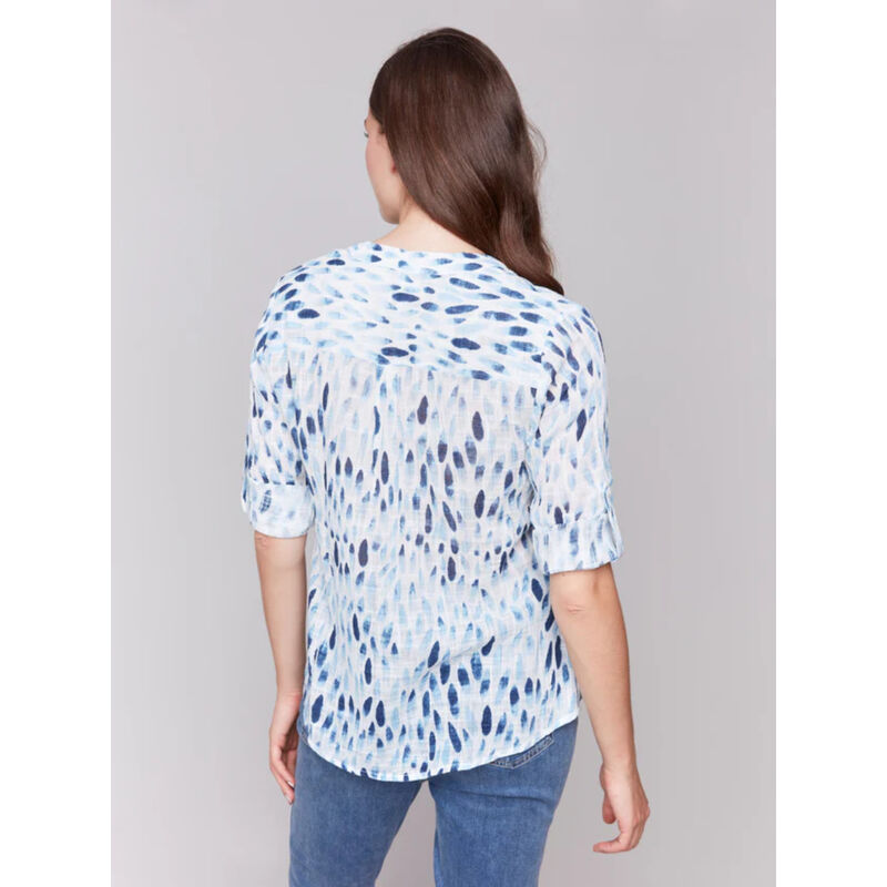 Charlie B Printed Cotton Gauze Half-Button Blouse Womens image number 1