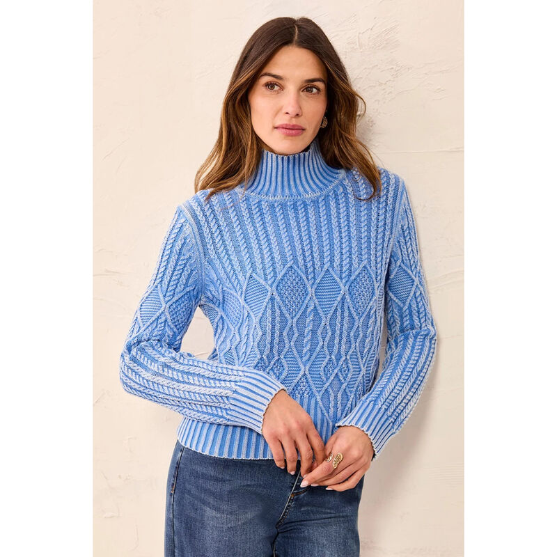Tribal Cable Knit Mock Neck Special Wash Sweater Womens image number 1