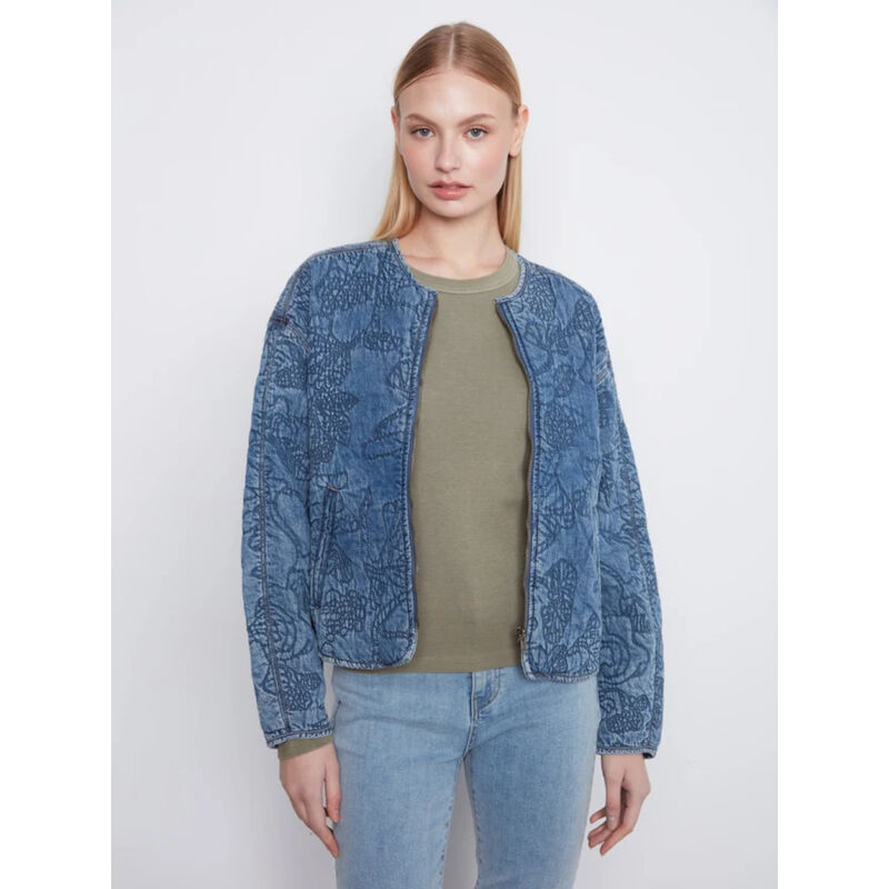 Charlie B Quilted Tencel Denim Bomber Jacket Womens image number 4
