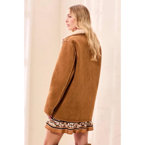 Tribal Reversable Faux Suede and Sherpa Fur Funnel Neck Jacket Womens
