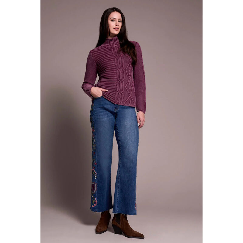 Tribal Vintage Washed Cable Knit Mock Neck Sweater Womens image number 0