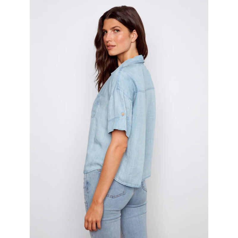 Charlie B Short Sleeve Button-Front Tencel Shirt Womens image number 1