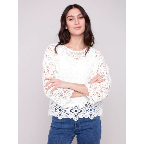 Charlie B Cotton Blend Crochet Top Womens