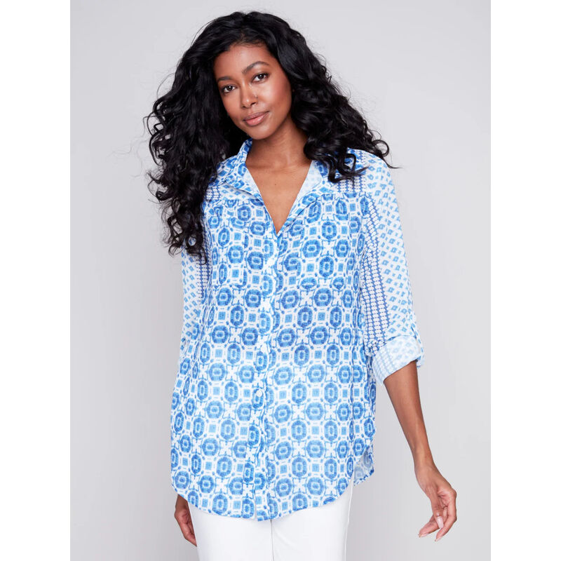 Charlie B Printed Crinkle Georgette Blouse Womens image number 0