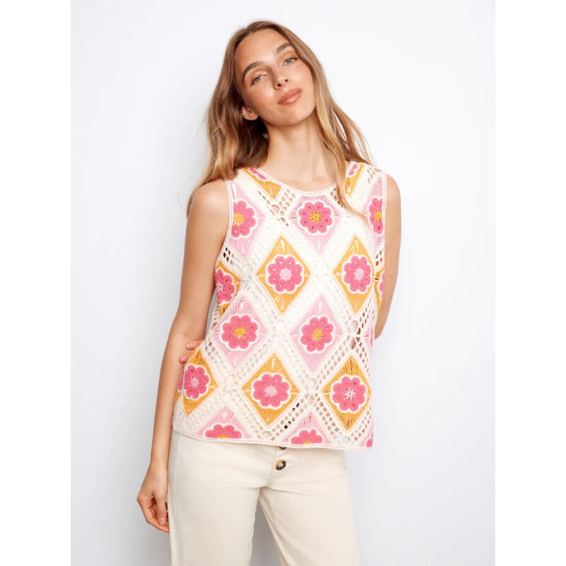 Charlie B Floral Sleeveless Crochet Cotton Blend Top Womens image number 0