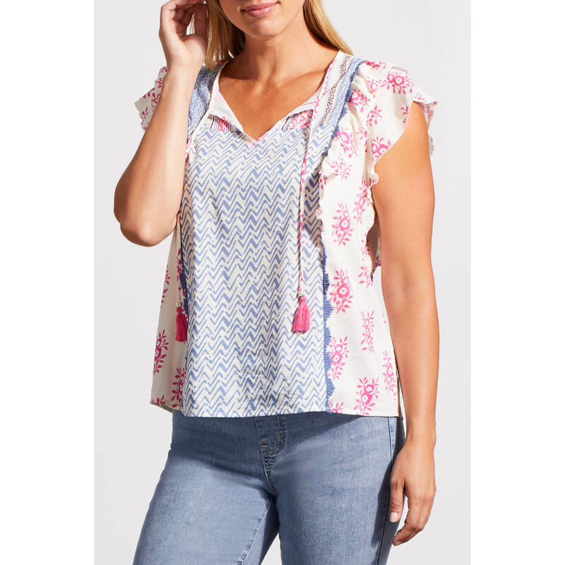 Tribal Mixed Print Notch Neck Blouse Womens image number 0