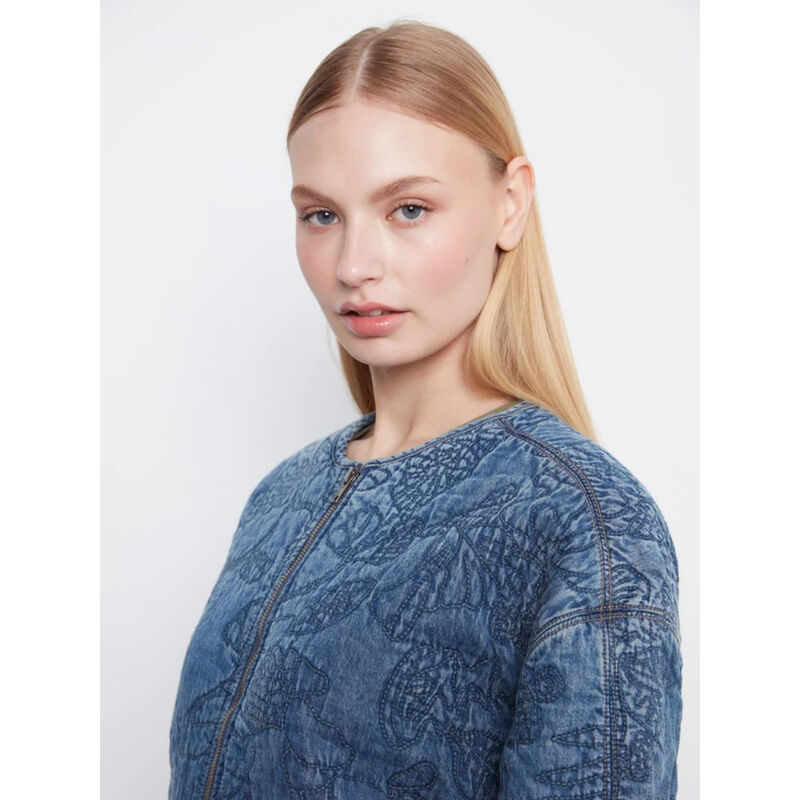 Charlie B Quilted Tencel Denim Bomber Jacket Womens image number 3