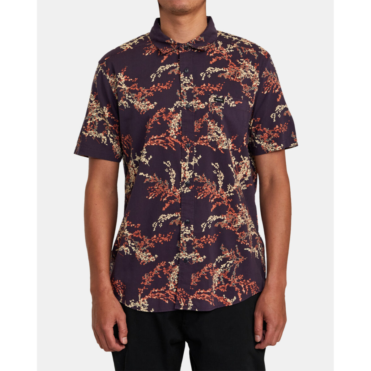 RVCA Men's Anytime Short Sleeve Woven Shirt - Cotton Viscose Blend Button-Up For Casual Wear