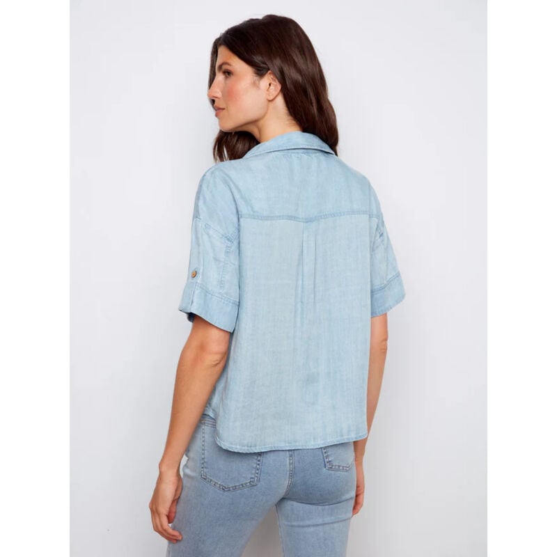 Charlie B Short Sleeve Button-Front Tencel Shirt Womens image number 2