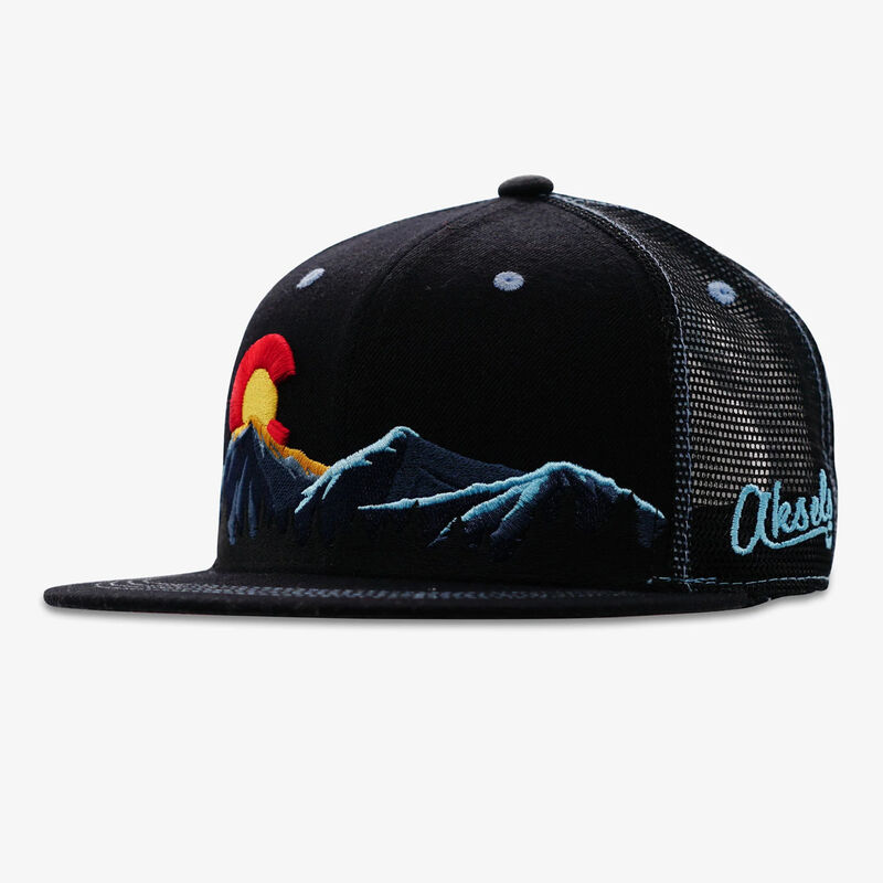Aksels Colorado Mountain Night Time Flat Bill Snapback Hat image number 1