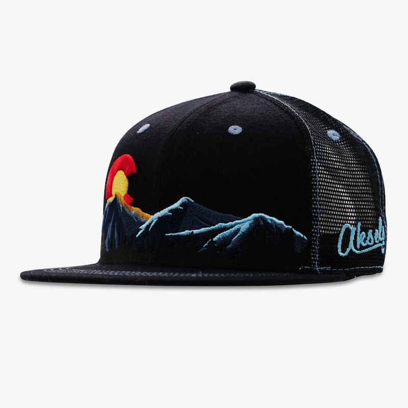 Aksels Colorado Mountain Night Time Flat Bill Snapback Hat image number 2