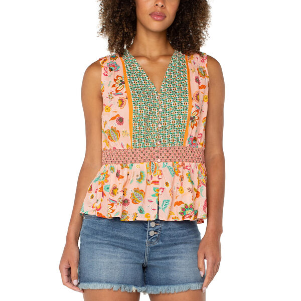 Liverpool Sleeveless Top with Smocked Waist Womens
