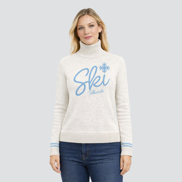 MGG Ski Telluride Snowflake Merino Sweater Womens - White + Light Blue