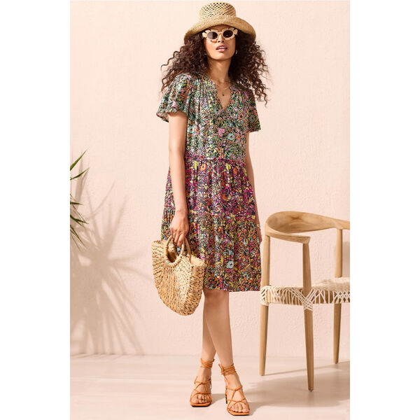Tribal Printed Short-Sleeve Dress With Panelled Skirt Womens