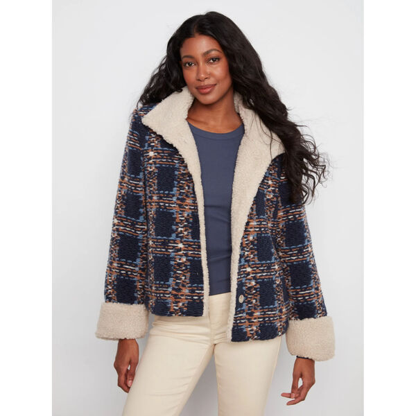 Charlie B Plaid Boucl&eacute; Jacket With Sherpa Trim Womens