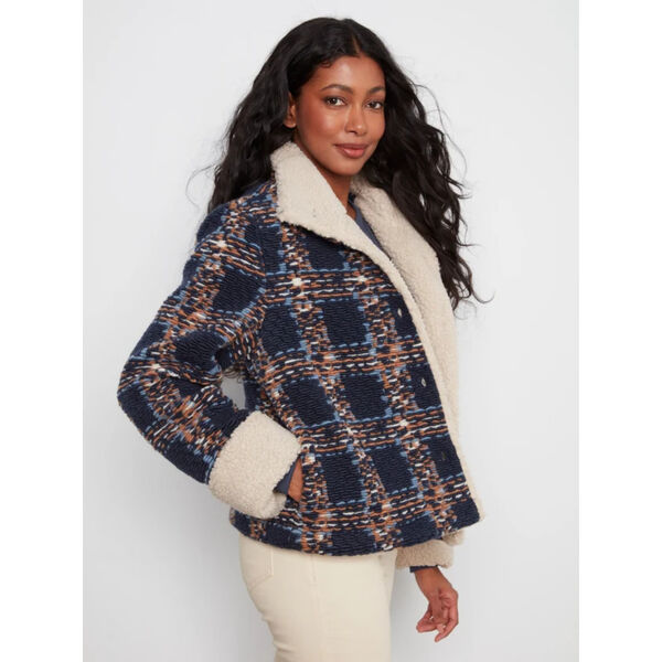 Charlie B Plaid Boucl&eacute; Jacket With Sherpa Trim Womens