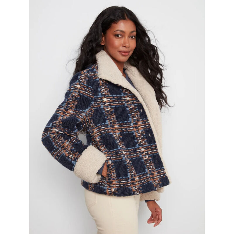 Charlie B Plaid Boucl&eacute; Jacket With Sherpa Trim Womens image number 1