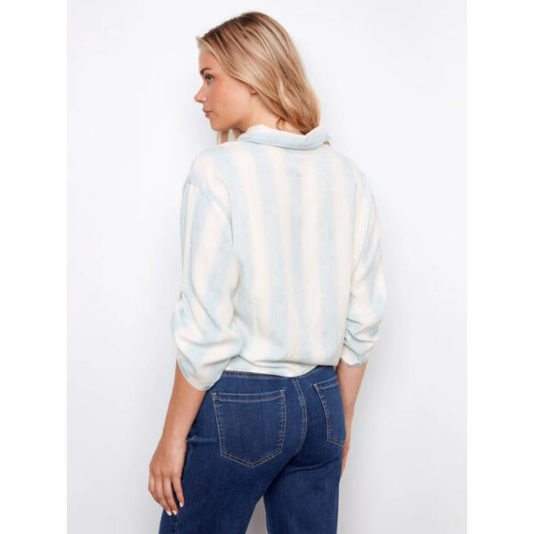Charlie B Striped Linen Blend Blouse With Front Tie Womens