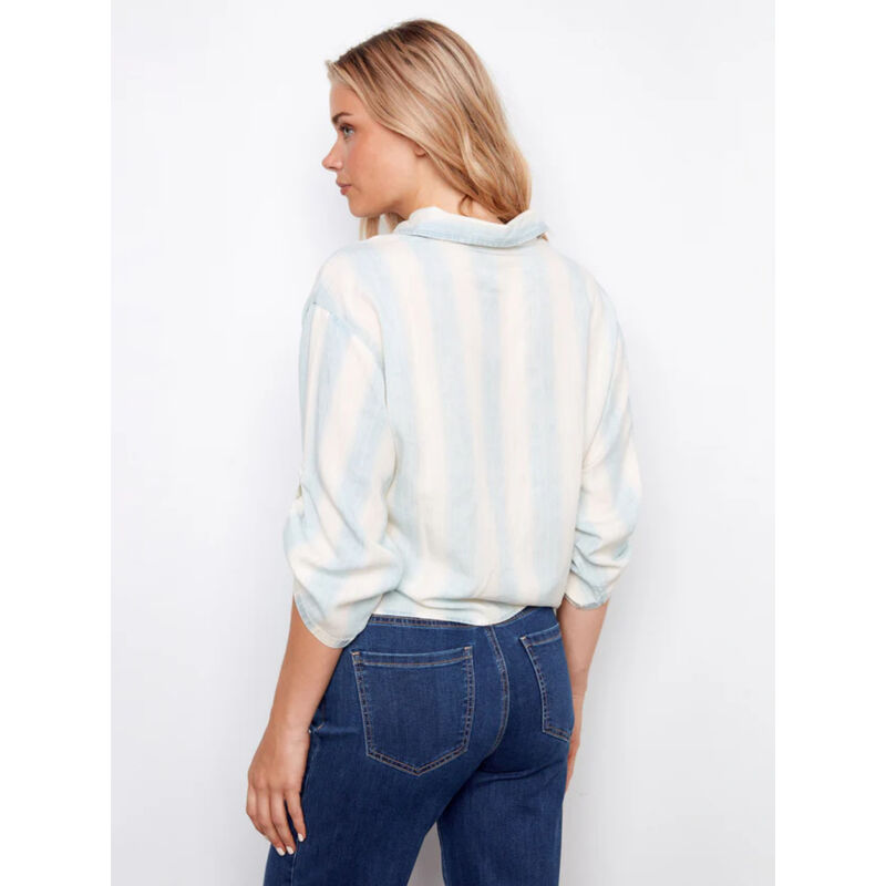 Charlie B Striped Linen Blend Blouse With Front Tie Womens image number 1