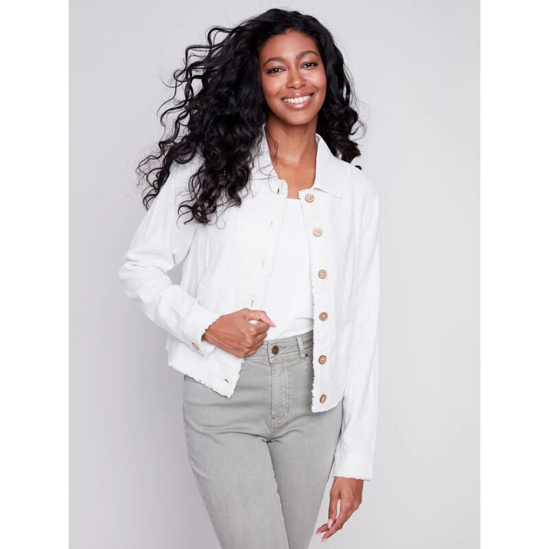 Charlie B Jean Jacket with Frayed Edges Womens image number 0