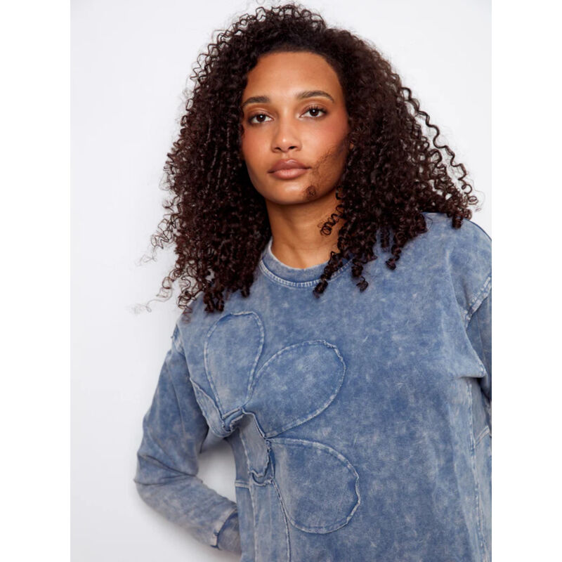 Charlie B Long Sleeve Top With Flower Appliqu&eacute; Womens image number 2