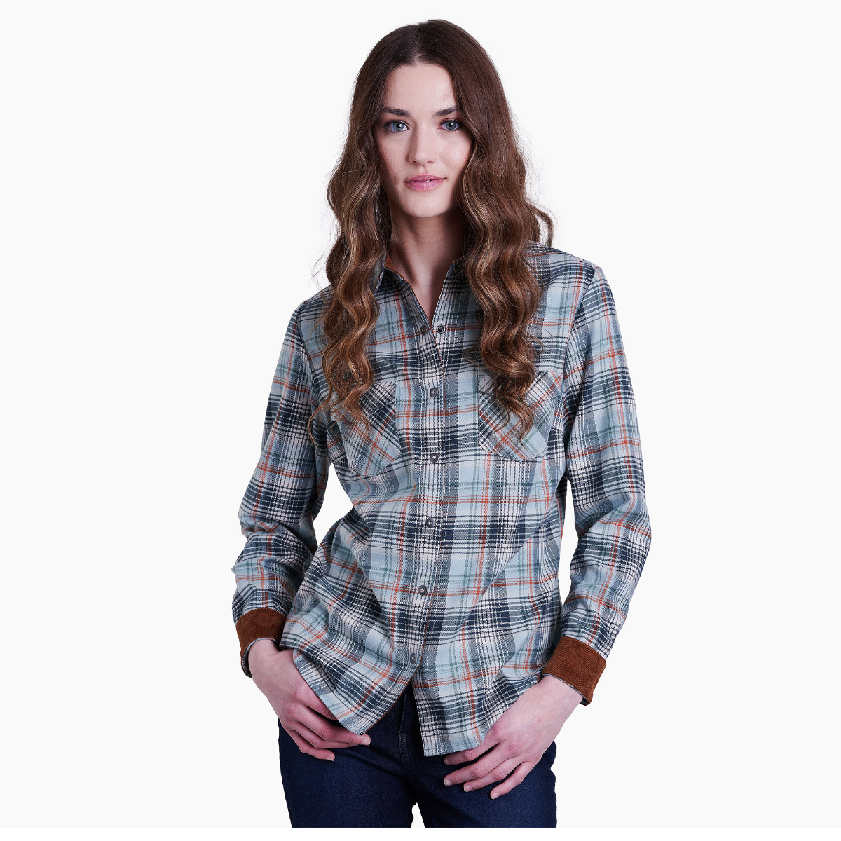 Chemise Simms Sunset Flannel – Femme, Gris Bruyère, Motif Buffle Plaid, Manches Longues, S